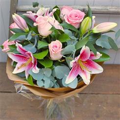 Pink Rose &amp; Pink Lily Hand Tied