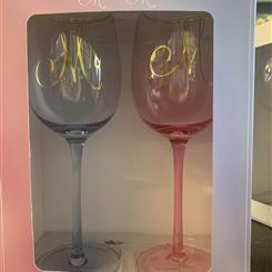 Mr&amp;Mrs Set of two wine glasses 