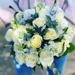 White Rose Veronica and delphinium bridal bouquet 