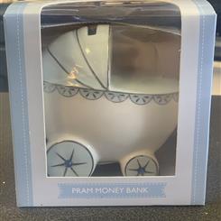 Blue pram money bank 