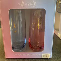 Mr&amp;Mrs Set of Two Stemless Flutes 