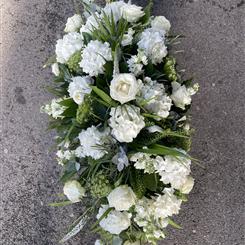 White Hydrangea and White Rose Casket Spray 