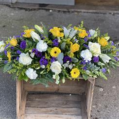 Yellow, Purple &amp; White Casket Spray 