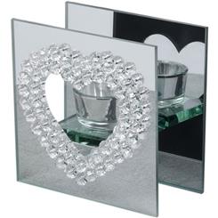 MIRROR GLASS CRYSTAL HEART SINGLE TEALIGHT HOLDER