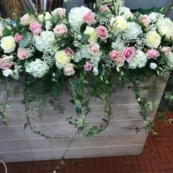 Pink and white mantelpiece 