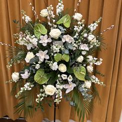 Green and white pedestal arrangement 