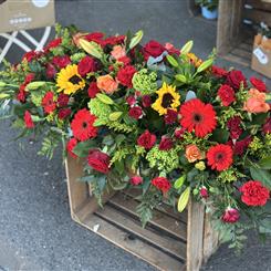 Red yellow and orange casket 
